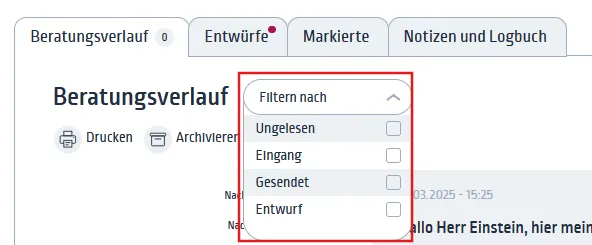 Filterung von Nachrichten Filterung von Nachrichten