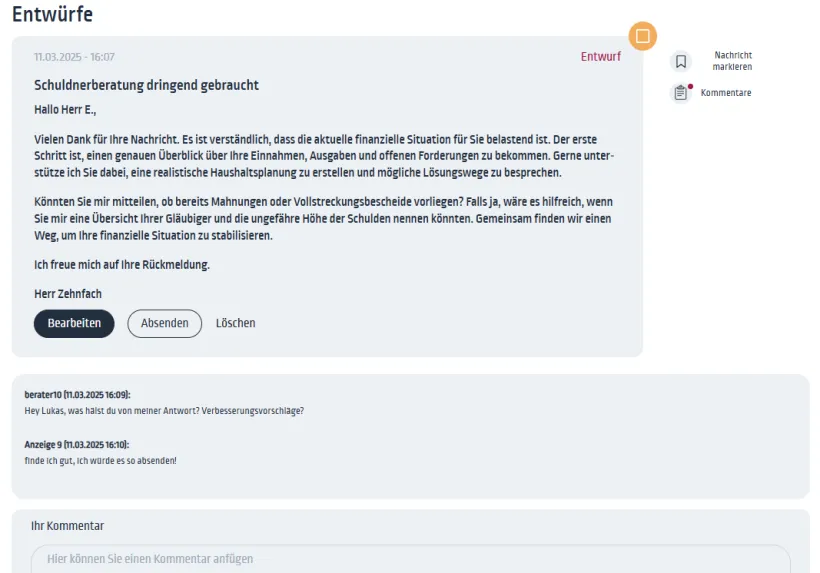 Kommentarfunktion für Entwürfe Kommentarfunktion für Entwürfe