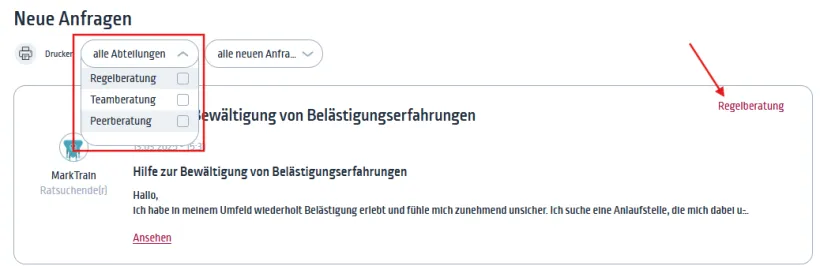 Nach Abteilung filtern