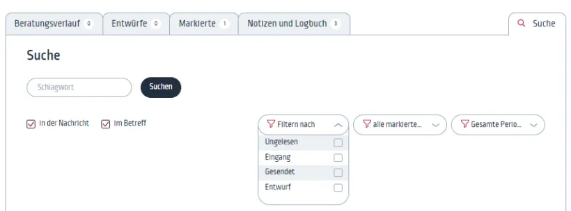 Filter für die Suchfunktion Filter für die Suchfunktion
