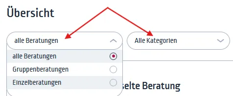 Filter für Beratungsübersicht